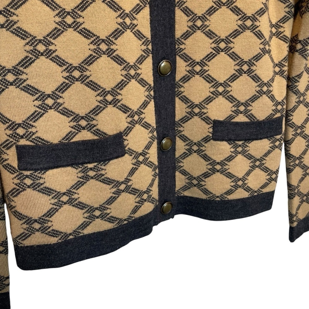 Pendleton Button Front Cardigan Sweater Brown Grey/Black Merino Wool Medium - Picture 4 of 7